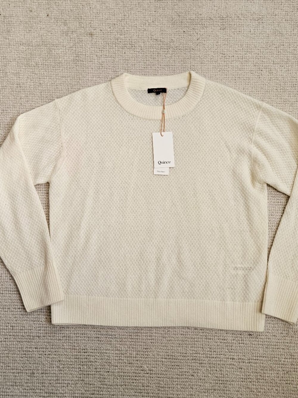 Quince Baby Alpaca-Wool Diamond Stitch Crew Sweater Large L Ivory Beige NEW